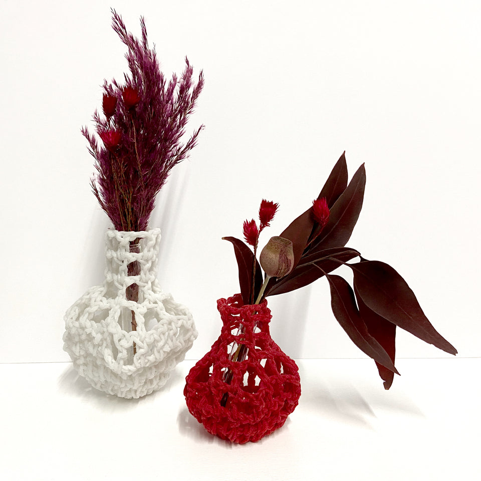 Crocheted vessel made by Dominique Saag