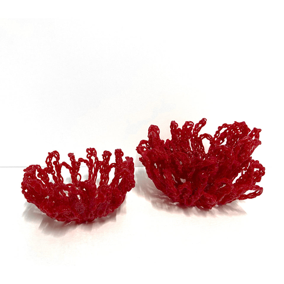 Crocheted vessel made by Dominique Saag