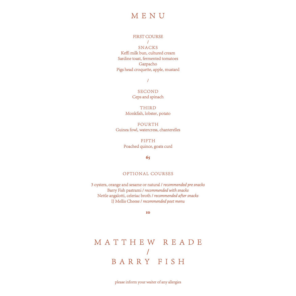 Matthew Reade / Barry Fish at Fruitmarket: Collaborative Dinner
